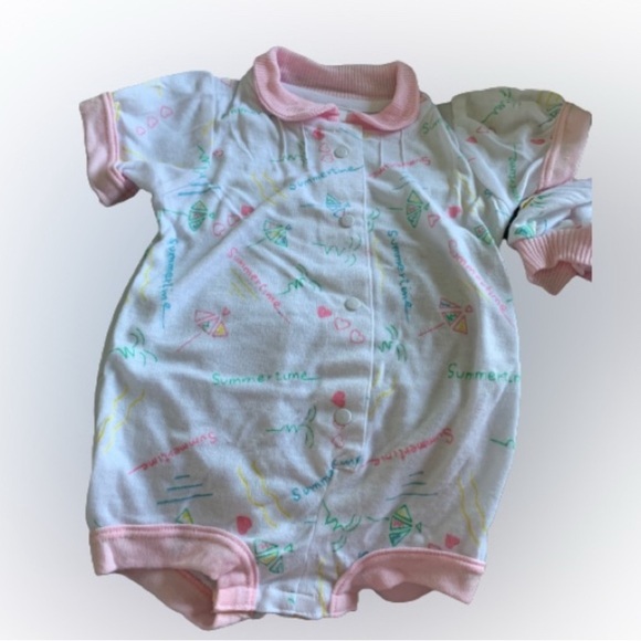 HAPPY KIDS Onesie Hat Bib 3 Piece Set Summertime Print Romper 6 - 9 Months NWT - Picture 2 of 11